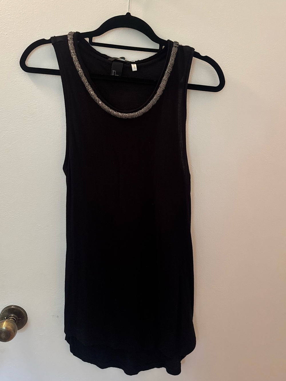 H&M Black Sleeveless Tank with Beaded Necklace Trim